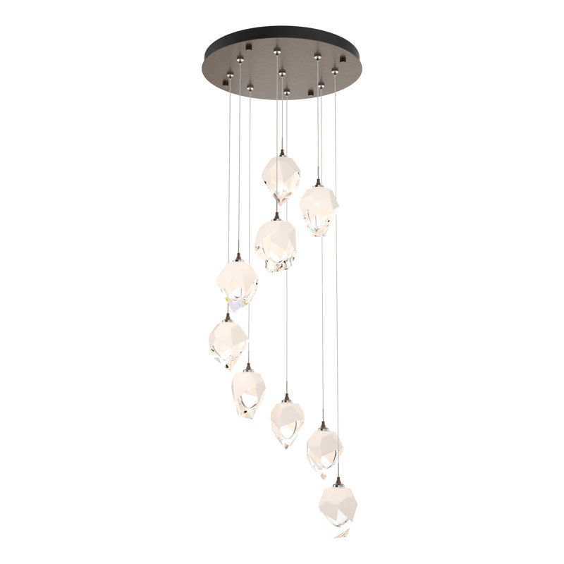 Chrysalis 9 - Light Cluster Geometric Pendant, White, 12" - 80", Bronze