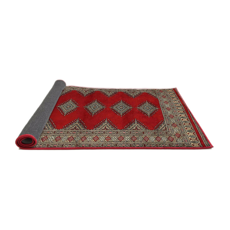 Tapis oriental rouge / noir / bleu sarcelle, Rond 7 pi