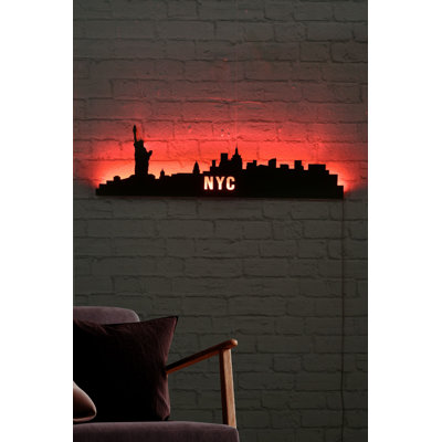 Éclairage décoratif à DEL avec base en panneau de fibres à densité moyenne noir, 31,5 po x 9,4 po | 60 bandes de 60 DEL / m, sortie 12 V CC 1 A, cordon de 375 cm | 23,5 watts, système de suspension murale intégré, couleur rouge vif, parfait pour la décoration intérieure