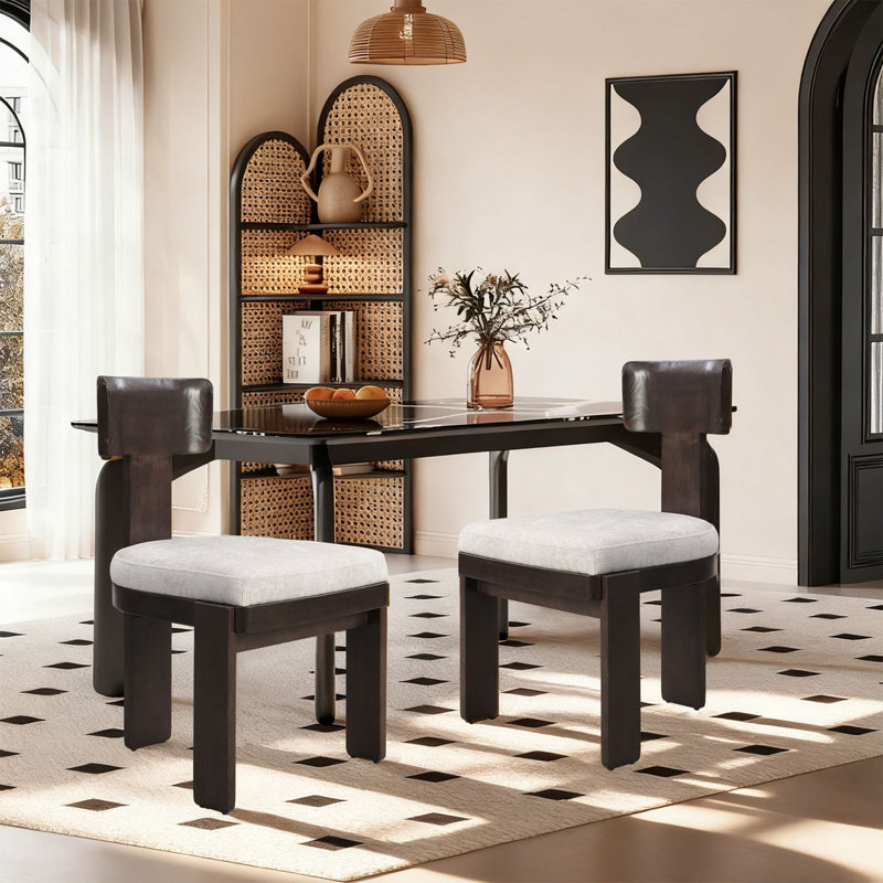 Ensemble de 2 chaises de réception modernes en bois avec sièges rembourrés et dossier en bois., Marron foncé