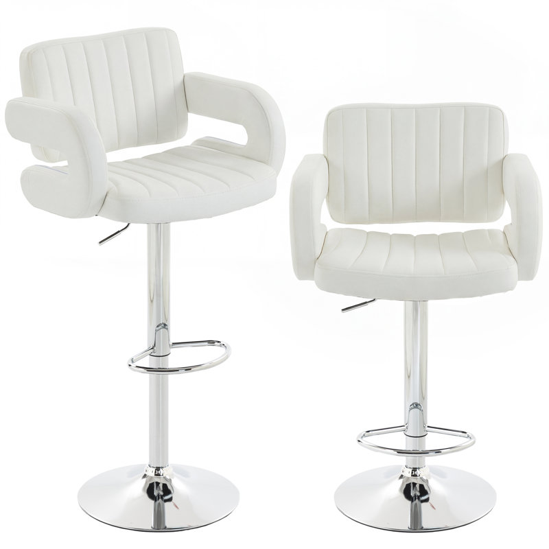 Swivel Upholstered Adjustable Height Counter Stool with Metal Frame, White