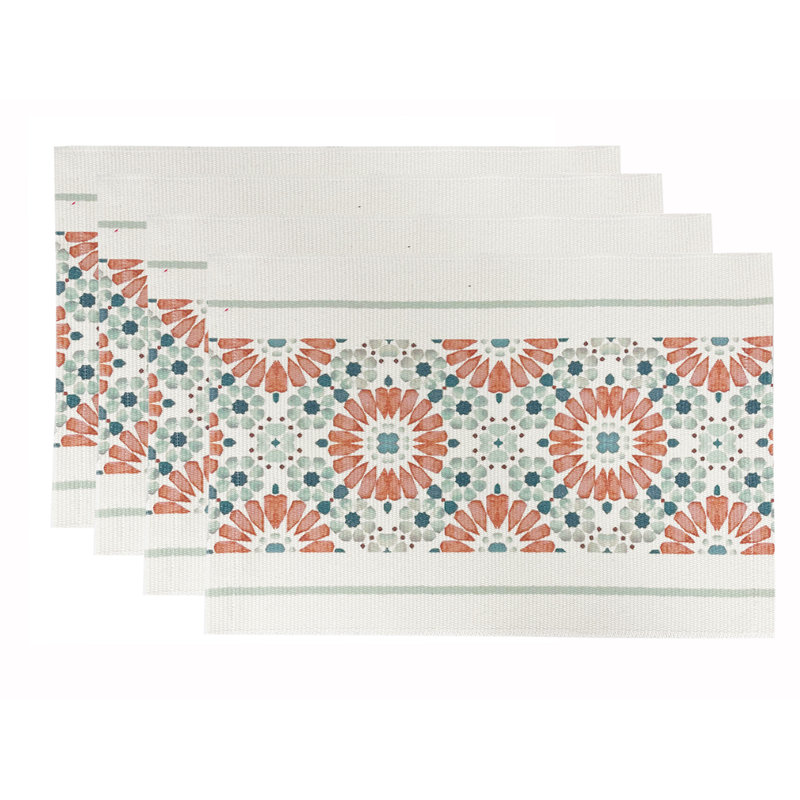 Ensemble de 4 napperons de table en coton tressé à imprimé floral corail