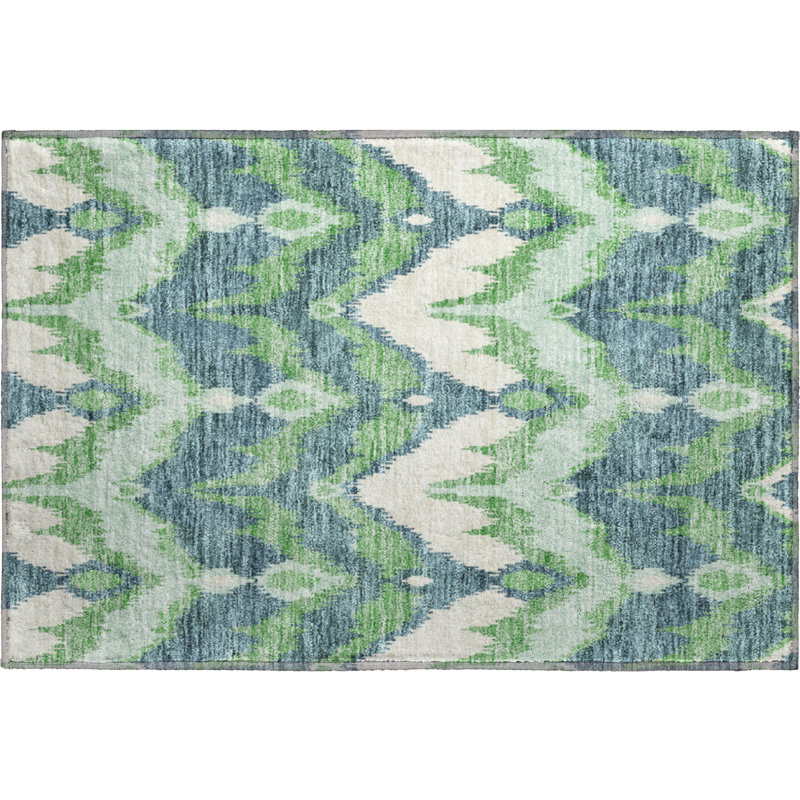 Premium Machine Washable Prisco Green Rug, Rectangle 1'8" x 2'6"
