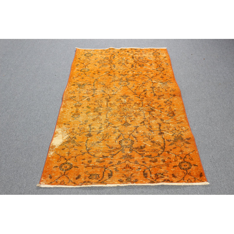 Tapis turc orange à motif floral fait à la main pour un décor unique