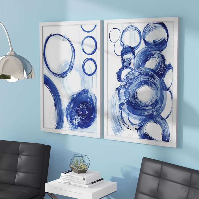 « painted circles diptych », ensemble de 2 reproductions de peintures à l’acrylique encadrées, H 18 po x l 12 po x L 1,5 po