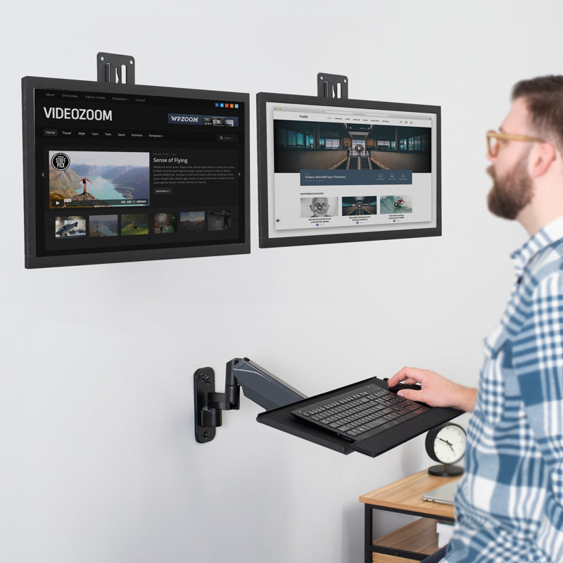 Adjustable Wall Mount Dual Monitor and Keyboard Tray Combo