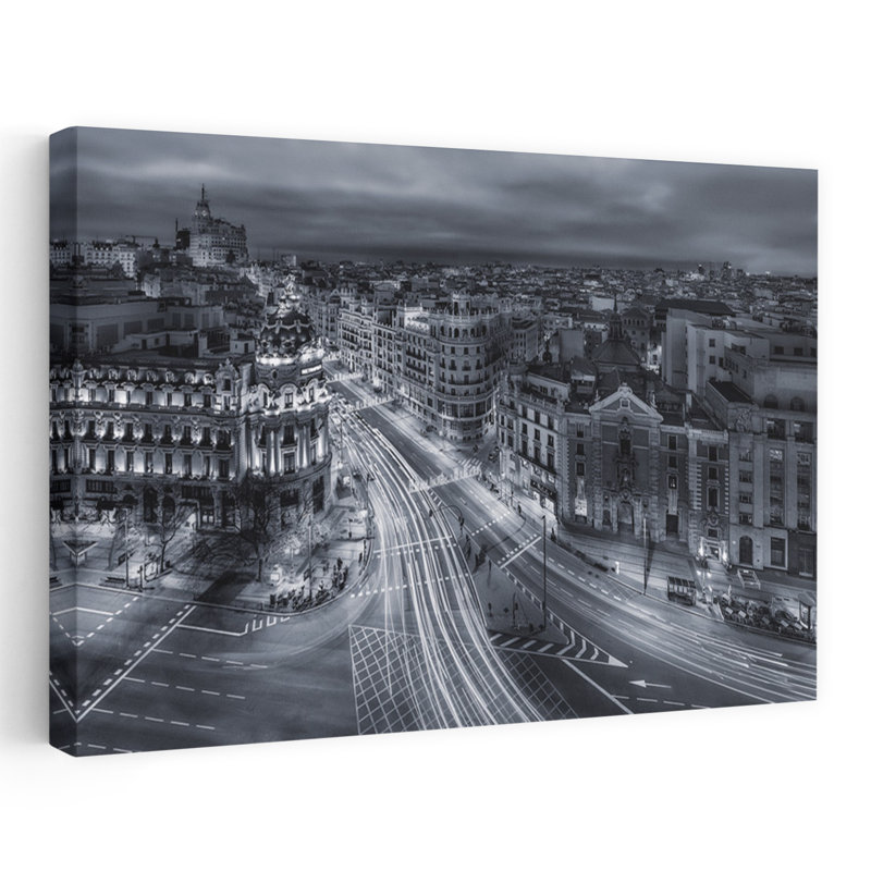 Madrid City Lights 1 Piece Wrapped Canvas Wall Art, 40.64 cm H x 60.96 cm W