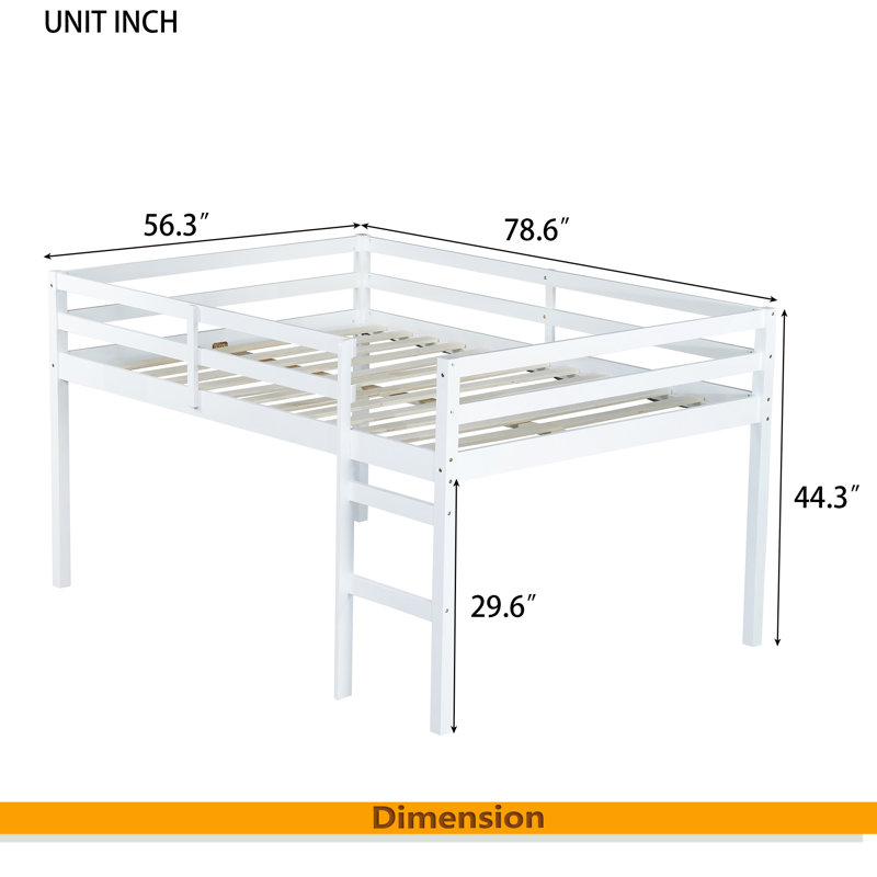 Full Rubber Wood Loft Bed With Ladder, White