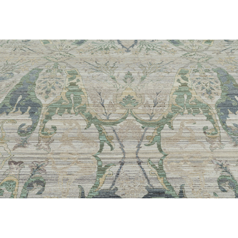 High-Quality Hand-Knotted Ivory And Beige Area Rug, Rectangle 12' x 15'