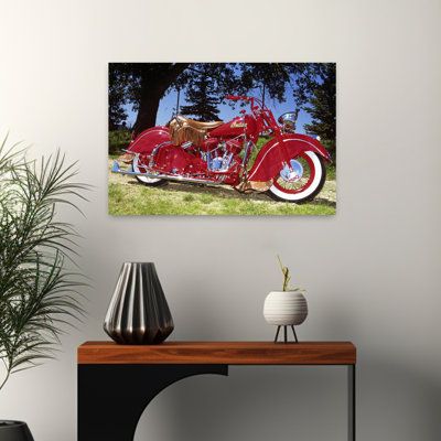1950S 1953 Bright Red Indian Motorcycle Classic Retro Vintage Wall Art