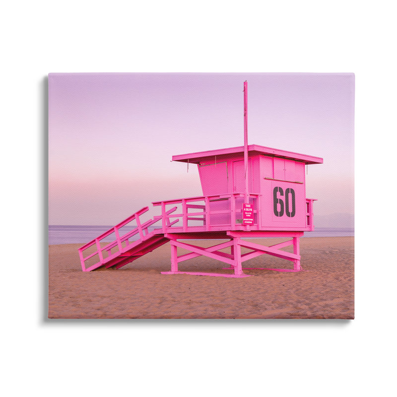 «Pink Beach Shack» par Jeff Poe, reproduction de cadre flottant sur toile, H 36 po x l 48 po x P 1,5 po