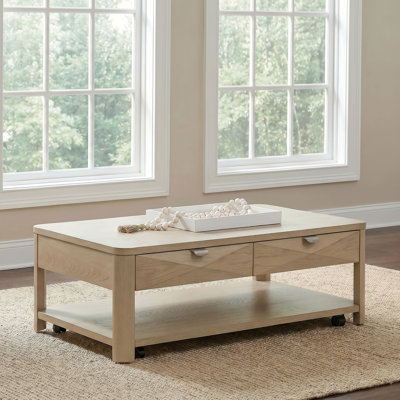 Vories Wood Coffee Table With 2 Drawers And Shelf Light Elm