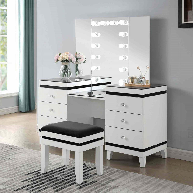 Ensemble de meuble-lavabo à miroir 3 pièces de style contemporain avec miroir en verre noir 14 pièces