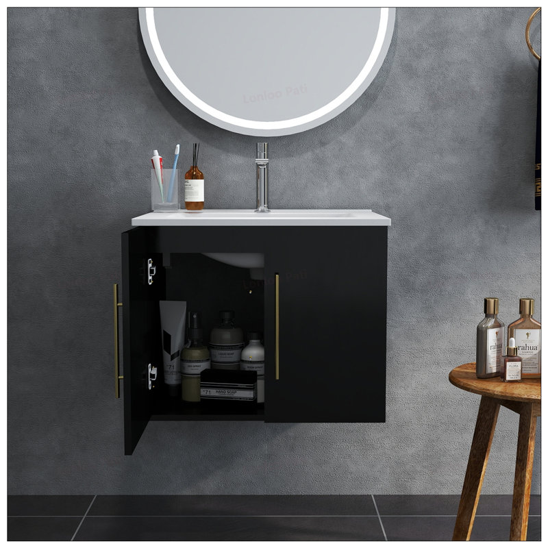 Ensemble de meuble-lavabo mural à charnières fermées 24 po avec lavabo en céramique