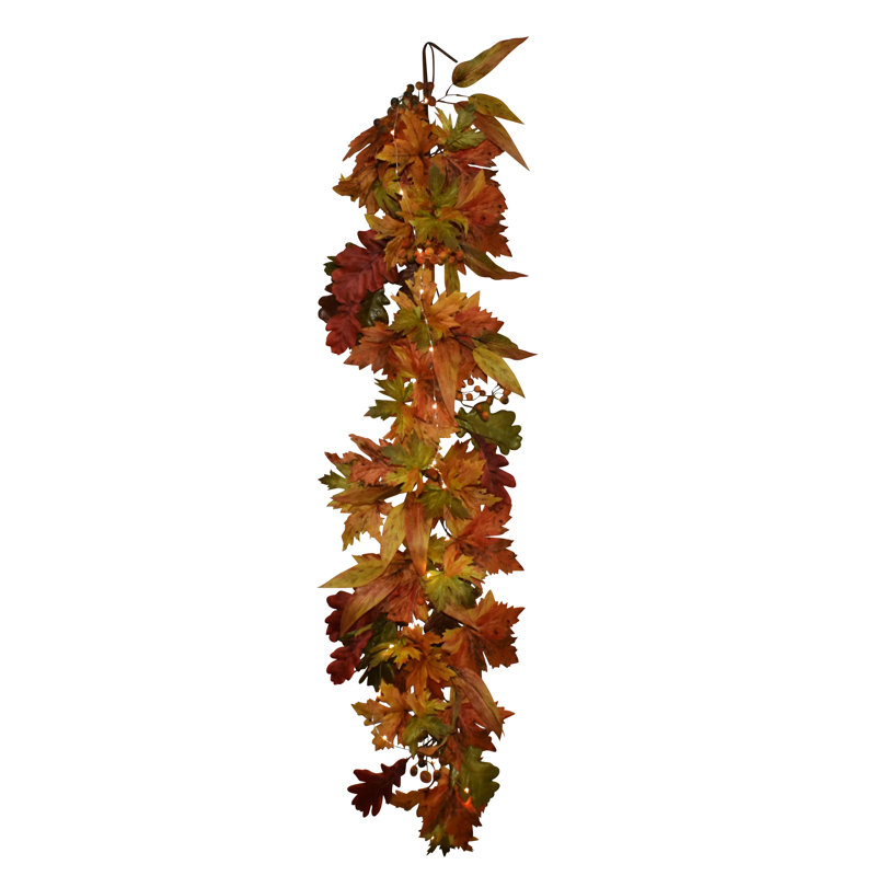 48" Autumn Maple Leaves Berries Garland with LED Lighted