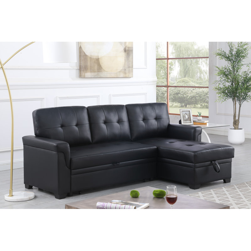 Ashwath 83.5" Wide Vegan Leather Reversible Sleeper Sofa & Chaise, Gray Faux Leather