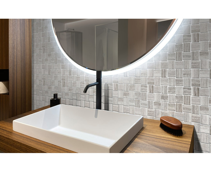 1.6 x 1.9 Marble Basketweave Mosaic Tile, Wooden Beige