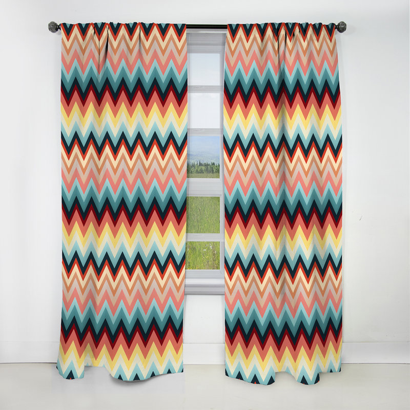 Rétro motif Mid-Century à chevrons I - Rideau à chevrons - Rideau à chevrons occultant - 1 panneaux, L 52 po x L 63 po