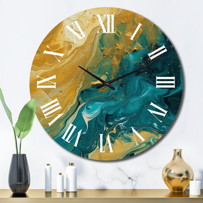 Golden Sunshine In Deep Blue Ocean Abstract Metal Wall Clock