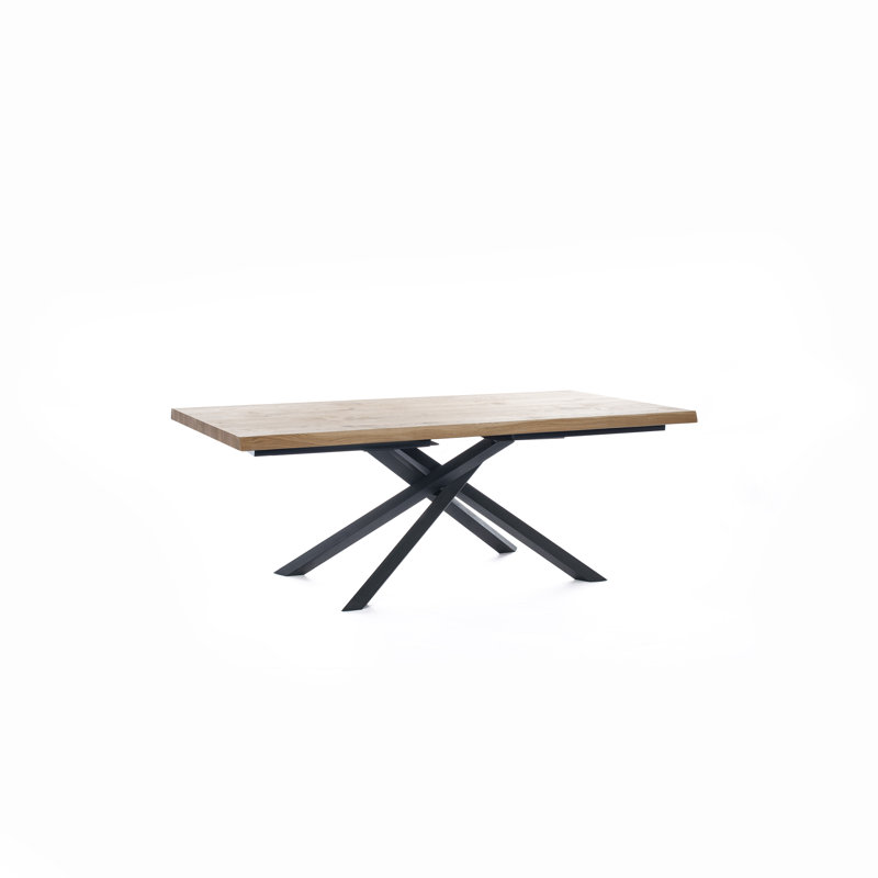 Verdone Metal Base Dining Table, Oak, Black, 76cm H x 200cm W x 100cm D