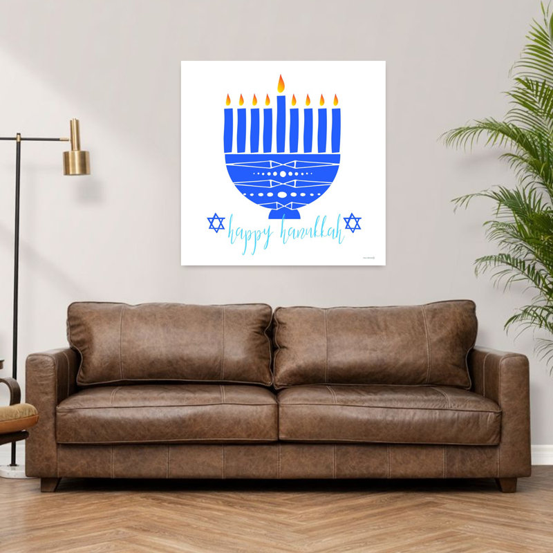 Happy Hanukkah Menorah II, art contemporain abstrait, H 36 po x l 36 po
