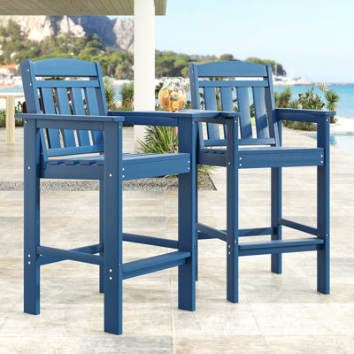 Tall Adirondack Chairs Set of 2, HDPE Adirondack Bar Stools with Connecting Tray, Bar Height Adirondack Chair Patio Barstool, Ideal All Weather Tall Patio Chair for Balcony, Poolside, Backyard