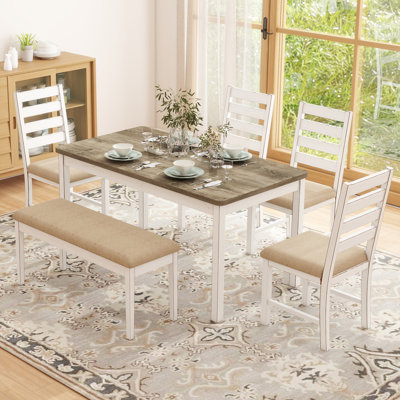 Ensemble de table de salle à manger à quatre pieds en bois massif pour 6 personnes avec table 59 "et 4 chaises rembourrées