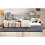 Lit plateforme simple tapissier avec rangement et tiroirs, gris-1427648625