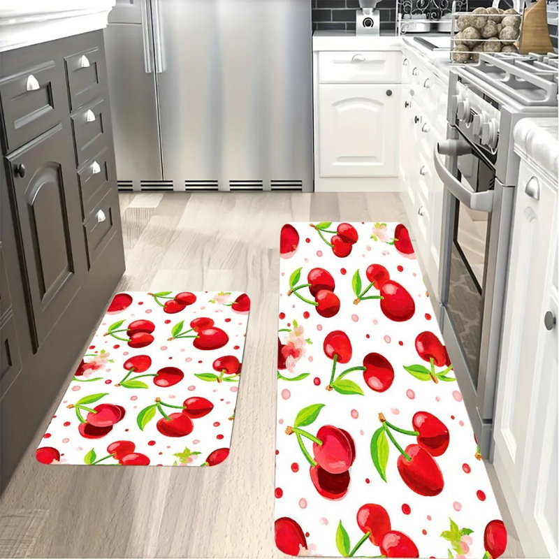Cerises rouges, 2 tapis de cuisine antidérapants