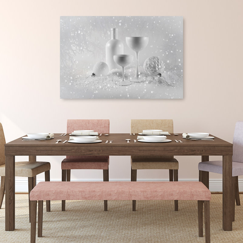 White Winter Celebration Elegant Minimalist Abstract Winter Landscape Wall Art Print, 32" H x 48" W