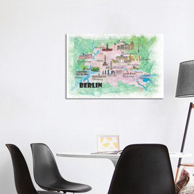 Carte illustrée de Berlin, Allemagne par Markus et Martina Bleichner, peinture sur toile tendue