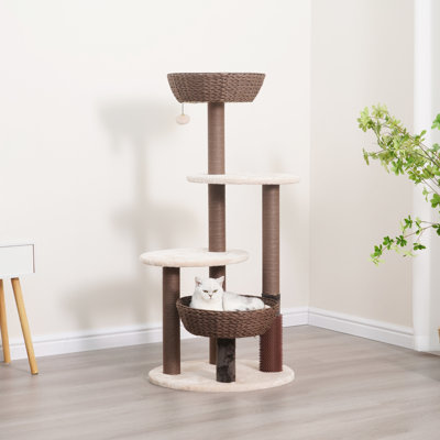 Grand arbre à chat 5 niveaux avec poteaux à griffer, paniers, coussins et masseur PetPals