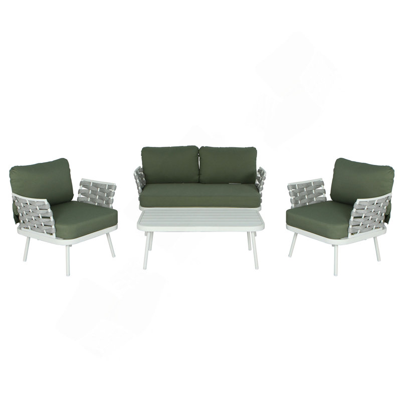 Ensemble de recouvrement en acier 4 pièces, Coussin vert / cadre blanc