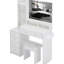Grande table de chevet de 41 po. Miroir à DEL à commande tactile 3 couleurs, station de charge 2 AC +. Tabouret rembourré. Blanc de style américain., Table de taille approuvée UL.