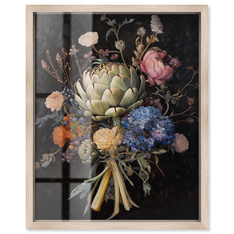 Décoration murale gothique «Moody Artichoke II Shadowbox» par Art Remedy, H 25 po x l 21 po, Crème, crème