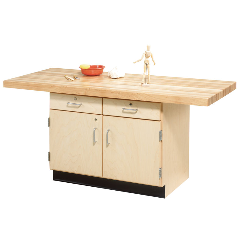 Établi à 2 postes de travail diversifiés de la classe atelier de travail, bloc de boucher naturel 64 po x 54 po