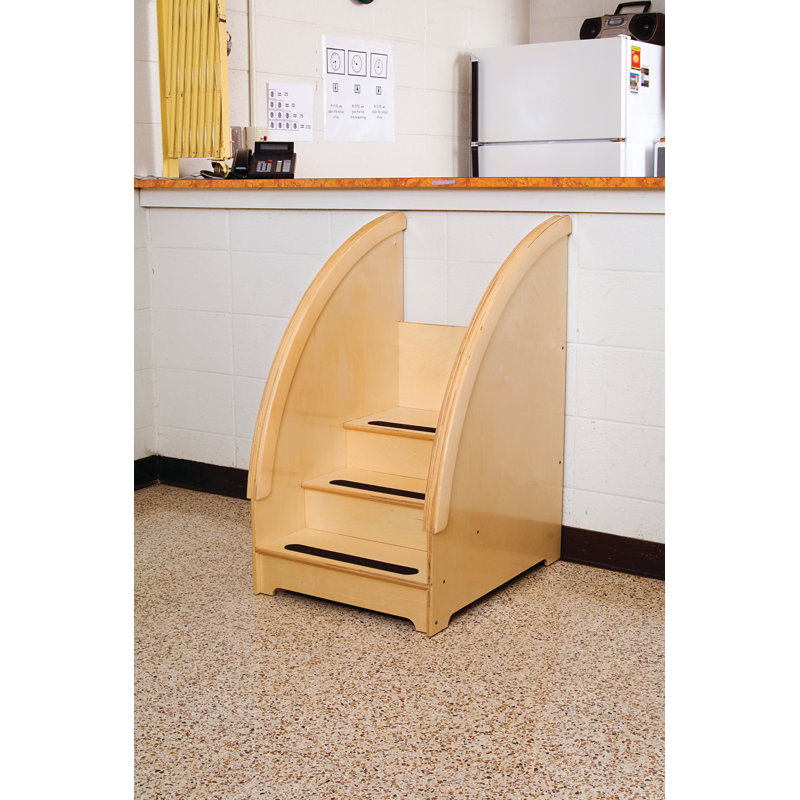 Natural Wood 3-Step Secure Children's Stairs with Handrail