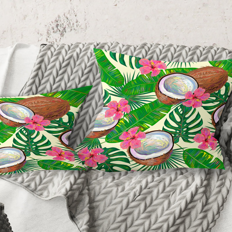 Coussin tropical imprimé tropical Cooconut and Jungle - Mid-Century, 16 po x 1 po