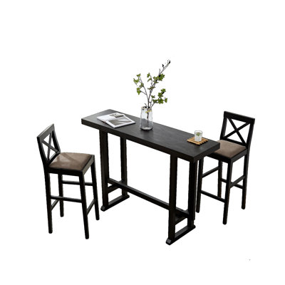 Vintage Solid Rubber Wood Counter Height Bar Stool with Backrest Padded Seat and Footrest Black