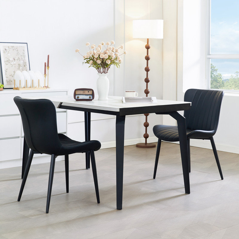 Ensemble de 2 chaises de salle à manger noires: chaises d'appoint Mid-Century modernes en similicuir pour la cuisine, la salle à manger, le salon et la réception