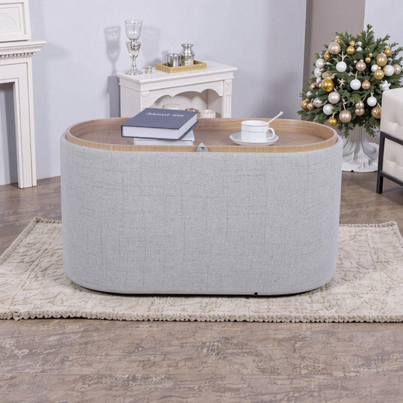 Banc repose-pieds de rangement en bois d'ingénierie de 30 po de largeur avec plateau réversible, repose-pieds de table basse multifonctionnel