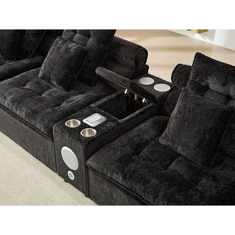 Grand canapé moelleux avec coussins décoratifs Plush Cloud, 178.6" W, Black Boucle