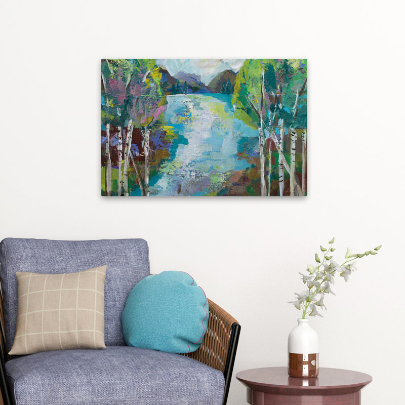Birch And Birch Trees Birch Pond Art, 16" H x 24" W