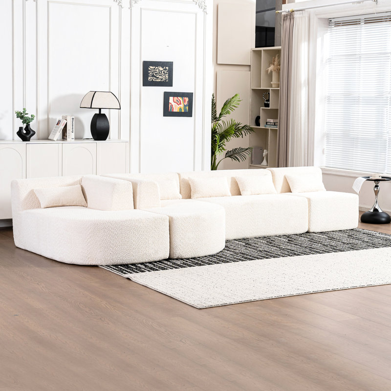 144" Beige For Living Space Decoration - Two Chaise Lounges, Five Pillows, -Combinable, Fine Textured Fabric, Support Room Unit Piece Group Lounges & Back To Arrange, Cloth, Dependable Backing System