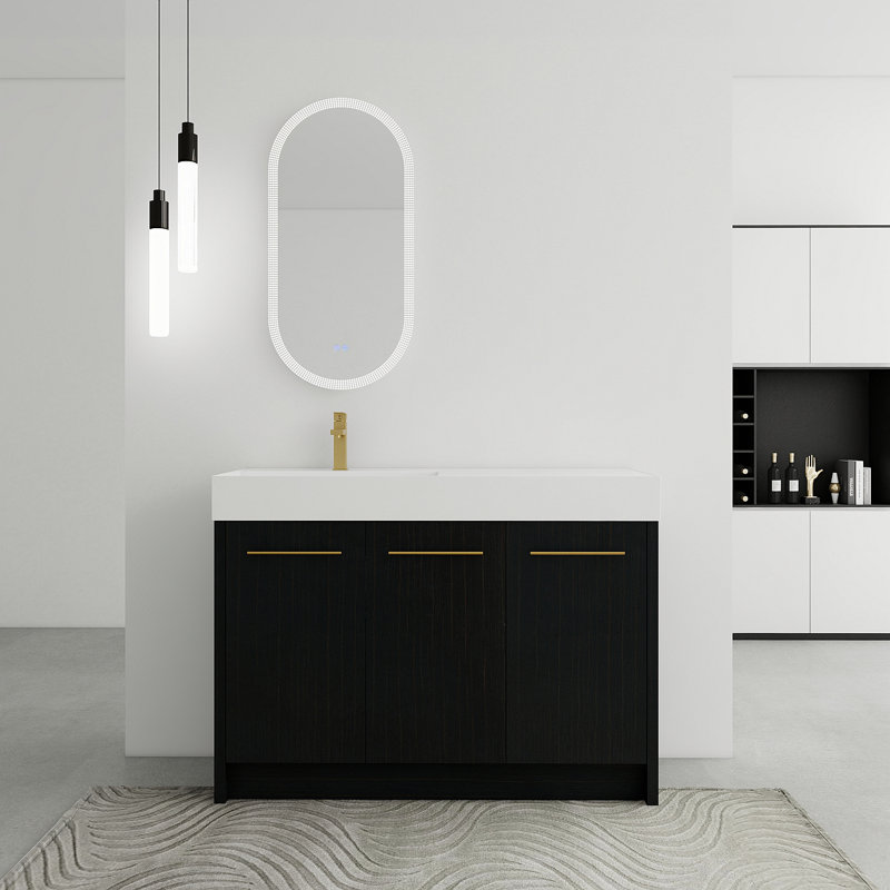 Meuble-lavabo autoportant de 48 po avec lavabo en résine, avec porte à fermeture douce, ensemble KD
