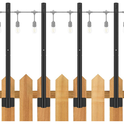 Suchtale String Light Poles 4 Pack, Suspension Outdoor Fence Post Lights With Clip And Bracket