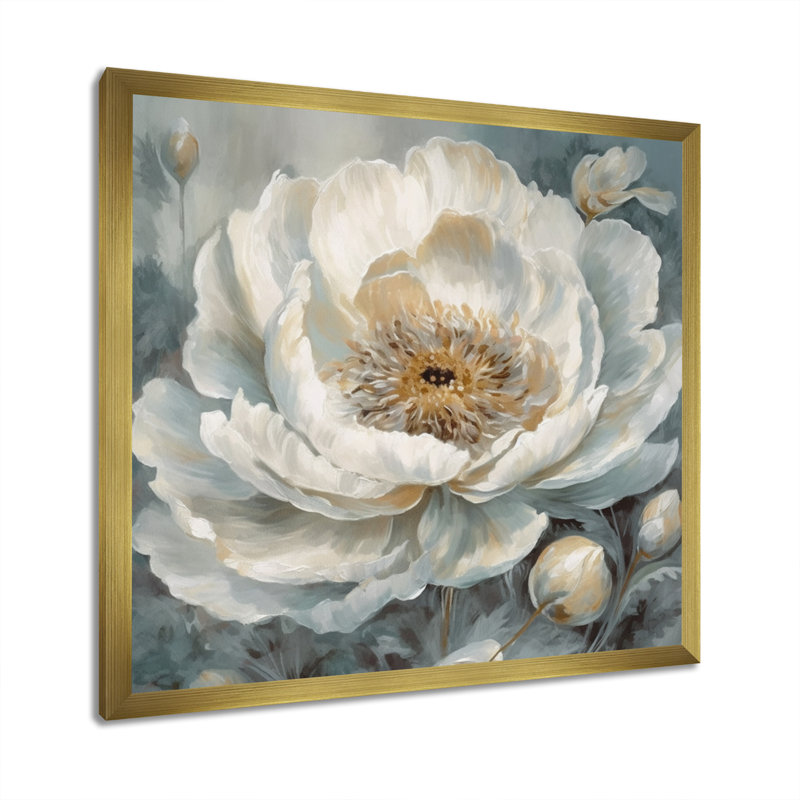 White Blue Peony Symphony II, reproduction d'art sur toile, H 24 po x l 24 po x P 1 po, Cadre flottant doré