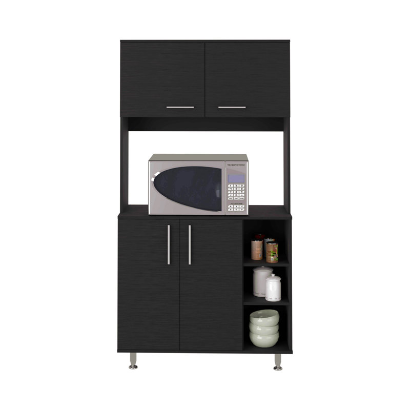 Armoire de cuisine à double porte, quatre pieds et trois tablettes, Noir mat