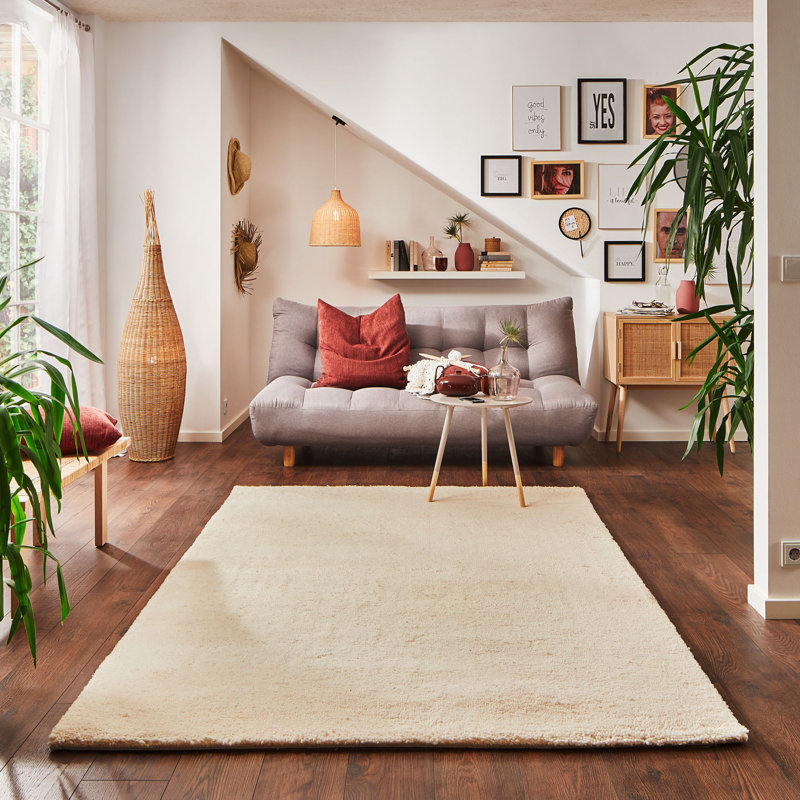 Dresden Wool Hand Knotted Area Rug, Rectangle 60 x 90cm, Cream coloured