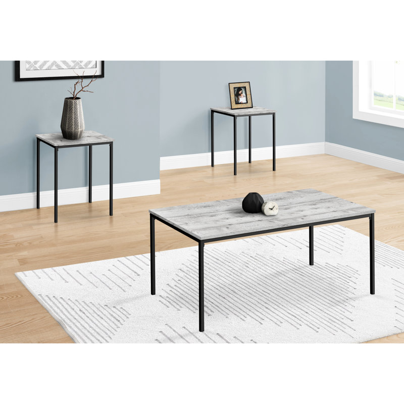 Table contemporaine à 3 tablettes avec stratifié gris et magnétisme en métal noir